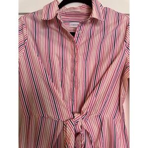 Calvin Klein Pink Striped‎ Tie Front Shirt Dress Size 6